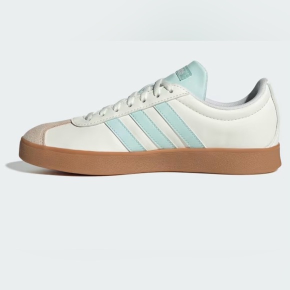 Adidas VL Court Base Cream and Light Blue Sneakers - Picture 6 of 12